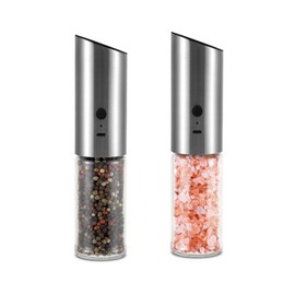 Solisifime 2PCS Electric Salt and Pepper Grinder Set, Stainless Steel Salt & Pepper Mill Shakers, Rechargeable Automatic Spice Grinder with Led Light for Kitchen, Adjustable Coarseness