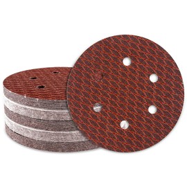Pack of 50 Sandpaper 150 mm Velcro, 40/80/120/180/320 Grit 6 Holes, Red Sanding Discs Set for Random Orbital Sanders