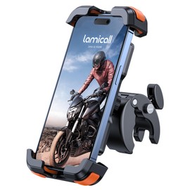 Lamicall Lamicall Motorcycle Phone Mount, Bike Phone Holder - Upgrade Quick Install Handlebar Clip for Bicycle Scooter, Cell Phone Clamp for iPhone 15 14 13 Pro Max, Galaxy S23 and More 4.7-6.8" Phone, Orange