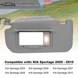 CRAZYPARTS Left Driver Side Sun Visor Replacement Compatible with KIA Sportage 2005-2010 Sun Shade with Light Replacement 85202-1F690LX Color Gray