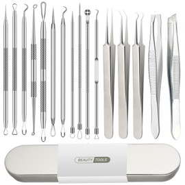 Pimple Popper Tool Kit, Blackhead Remover, 16 PCS Professional Stainless Tweezers Acne Tools Comedone Extractor Pimple Needle Tool for Blemish Whitehead Ingrown Hair Cyst Removal Beauty Tools for Face