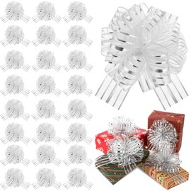 12 Pieces Large Pull Bow for Gift Wrapping Ribbon Pull Bows for Presents Wedding Baskets for Wrapping Boxes Flower Decorations(8 Inch,White)