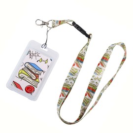 Stylish Cotton Lanyard Keychain with Breakaway Clasp - Book Library Durable ID Badge Holder & Keychain for Students and Professionals - Includes Vertical Card Case