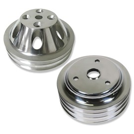Chrome Aluminum Upper Water Pump (2 Groove) & Crankshaft (3 Groove) Pulley Kit Compatible with SBC Chevy SBC 265 283 305 327 350 383 400 For Long Water Pump LWP Crank