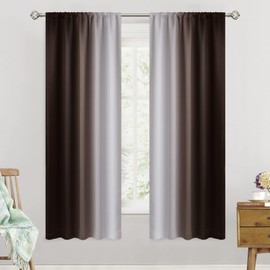 SimpleHome Ombre Room Darkening Curtains for Living Room, Rod Pocket Light Blocking Gradient Brown to Greyish White Thermal Insulated Window Curtains/Drapes for Bedroom, 2 Panels, 52x63 inches Length