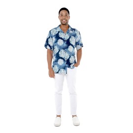 Matchable Family Hawaiian Luau Shirts, Pacific Palm Navy, Men, Large