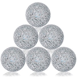 Kesywale 6PCS Decorative Balls Set 2.4 Inches/ 6cm Small Mosaic Spheres Glass Orbs Decorative Balls for Centerpiece Bowls Vases Fillers Dining Coffee Table Wedding Party Decor (Silver White)