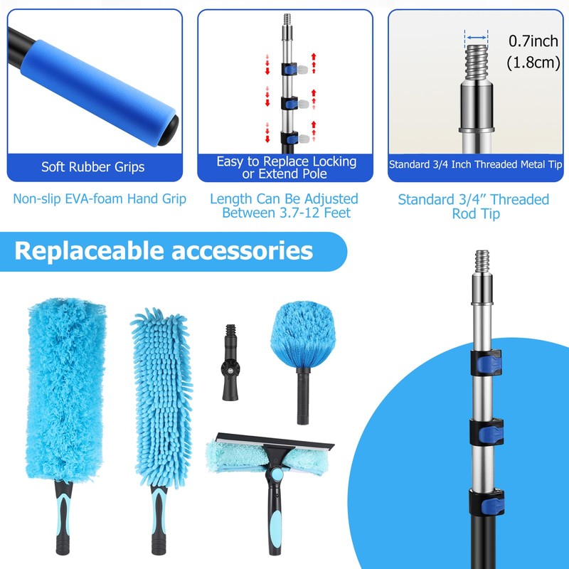 Hammrit 20 Foot High Reach Ceiling Duster Kit 3.6-12ft Extendable