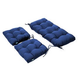 QILLOWAY Outdoor/Indoor Patio Wicker Seat Cushions with Ties Group Loveseat/Two U-Shape Cushions for Patio Furniture,Wicker Loveseat,Bench,Porch,Patio Chair Cushions Set of 3 (Navy Blue)