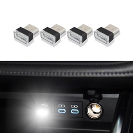 HEVLE 4PCS USB LED Car Interior Atmosphere Lamp, Car Interior LED Lights, Universal Mini Led USB Lights for Car Decoration, Plug-in USB Decoration Night Light for Most Cars (White)