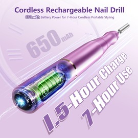 TUOBEO Cordless Nail Drill Electric Nail File Kit, Rechargeable Efile Set, Portable Acrylic Gel Nail Polish Remover Machine, Pedicure Manicure Tool, 11 Bits, 56 Sanding Bands, Salon Home, Purple