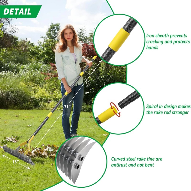 Nicecho Strong Dethatcher Rake 72" long /19 tines Garden tool