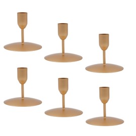 Hosley Gold Metal Taper Candle Holder 3 Inch High Set of 6. Ideal Gift for Wedding Party Special Occasion Aromatherapy Reiki Spa.
