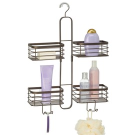 mDesign Metal Steel Hanging Shower Caddy, 4 Basket Organizer Rack for Bathroom; Hold Handheld Shower Head, Hose, Shampoo, Conditioner, Shaving Cream, Soap, Loofah - Carson Collection - Bronze