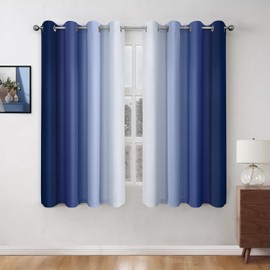 HOMEIDEAS Navy Blue Ombre Blackout Curtains, 52 X 63 Inch Length Gradient Color Room Darkening Curtains with Grommet Thermal Insulated Window Drapes for Living Room, Bedroom, 2 Panels