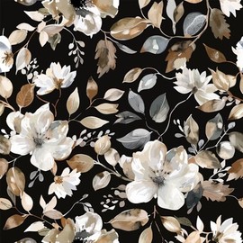 Vintage Dark Black Floral Peel and Stick Wallpaper Botanical Flower Waterproof Removable Self Adhesive Vinyl Contact Wall Paper for Bedroom Bathroom 17.7" X 124"