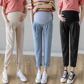 Maternity Ankle-Length Thin Slacks Pants Navy/XL 2ea