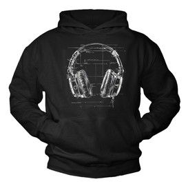 MAKAYA Hip Hop Hoodie Vintage Style Headphones Motif Pullover with Hood Retro Print 80s, black