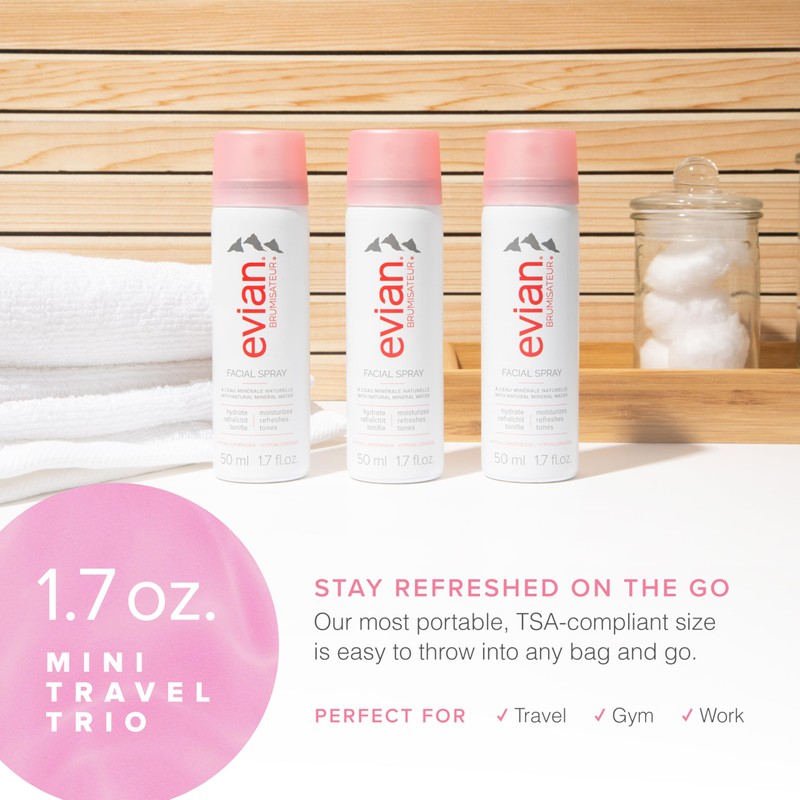 EVIAN FACIAL SPRAY Natural Mineral Water Facial Spray Trio, Travel