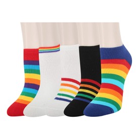 Benefeet Sox Womens Funny Rainbow Ankle Socks Girls Cute Colorful Striped Socks Fun Novelty Low Cut Socks Lady's Crazy Patterned Design Short Socks (5 Pack-Rainbow Stripe)