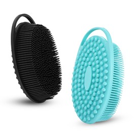 RSMKRH 2pcs Silicone Body Scrubber, Shower Brush, Gentle Exfoliating Body Scrubber, Soft Silicone Loofah, Rich Lather, Long Lasting, Suitable for Sensitive Skin Types(Carbon Black+Lime Green)