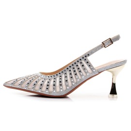 VenusCelia Women's Graceful Lady Slingback Pump Shoe (9.5 M US,Silver)