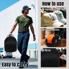 ZJGZF Travel Hat Case for Baseball Caps Hard Cap Carrier with Carrying Handle, Hats Storage Box Shoulder Strap and Luggage Strap Protect Fits 6 Hats, Home Hat Storage