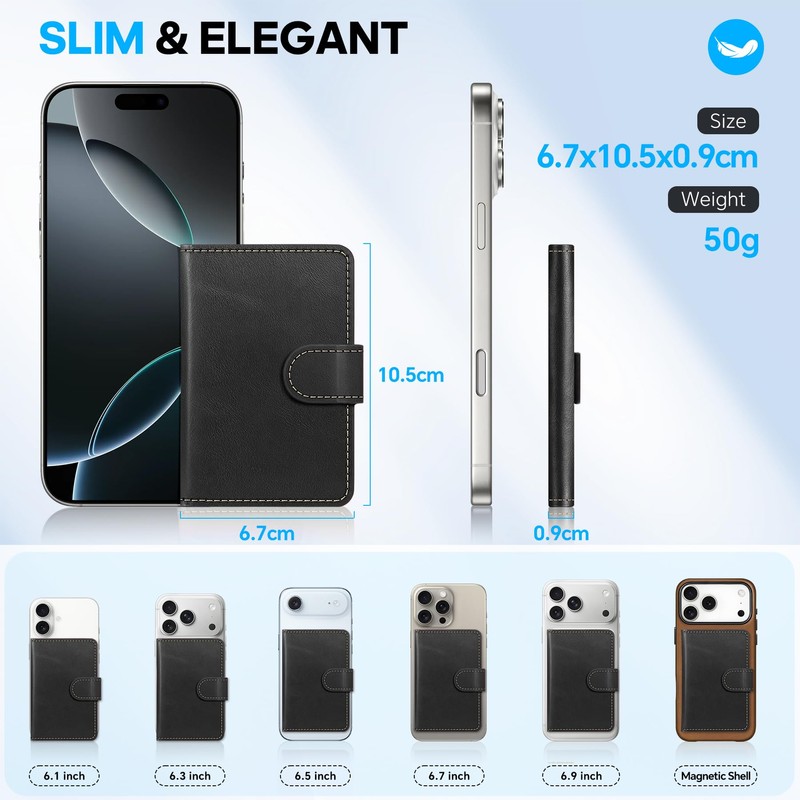 SHIELDON for MagSafe Genuine Leather Magnetic Phone Wallet, Minimalist RFID