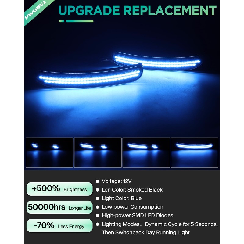 PWOBVZ Dynamic Blue LED Side Marker Light for Dodge Charger