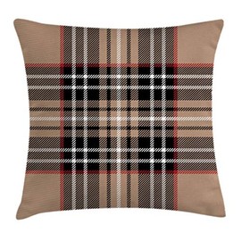 Ambesonne Checkered Throw Pillow Cushion Cover, Classical Tartan in British Style Design Geometric Ornament Striped, Decorative Square Accent Pillow Case, 18" X 18", Beige Grey