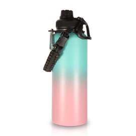 Volhoply 1200ml Insulated Water Bottles Paracord Handle, Stainless Steel Bottle with Spout Lid, Double Walled Travel Water Thermos with Wide Mouth, Reusable Water jug for Adults (Green Pink, 1 Set)