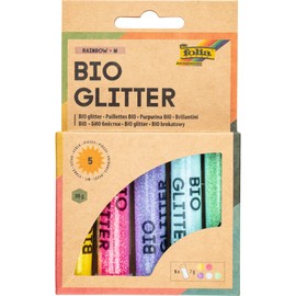 folia 57812 - Organic Glitter Mix Rainbow M, 5 Tubes of 7 g, Organic Glitter in 5 Different Colours, for Decorating and Decorating