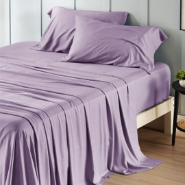 Bedsure Full Size Bed Sheets, Cooling Sheets for Full Size, Rayon Derived from Bamboo, Breathable & Soft Deep Pocket Up to 16 Inches, Hotel Luxury Silky Bedding, Bedsheet & Pillowcases, Lilac
