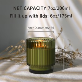 DEVI 7oz Empty Green Ribbed Glass Candle Jars for Making Candles Set of 8,Glass Candle Jars with Bamboo Lids, Bulk Empty Candle Containers, Candle Tins Making Supplies for Gifts,Wedding Decorations