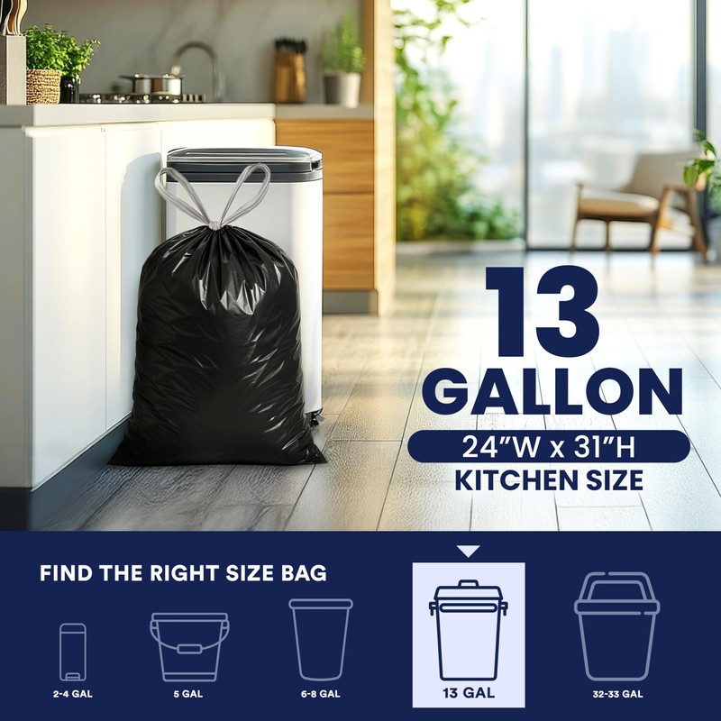 Plasticplace W13DSBKJR 13 Gallon Trash Bags │ 1.2 Mil │
