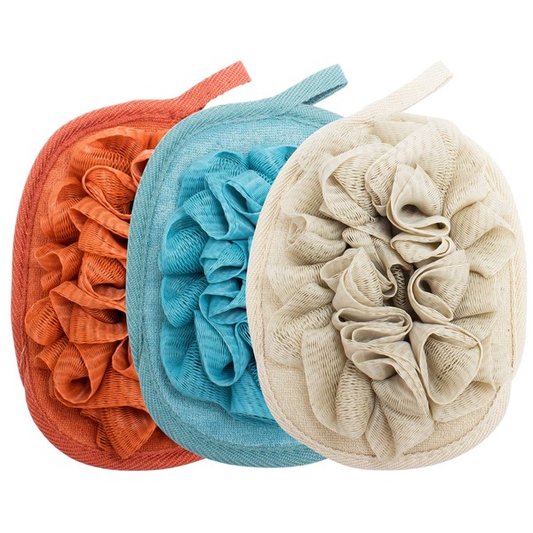 Amariver 3 Pack Bath Loofah Body Sponge Brushes Pouf Bath Mesh Brush Bath Shower Glove with Flower Bath Ball