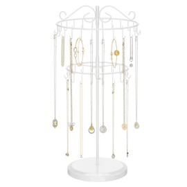 iDavosic.ly 2-Tier Chain Stand Jewellery Rotatable 42-Hook Chain Necklace Storage Metal Chain Holder for Bracelets Ring Bracelet Sunglasses White