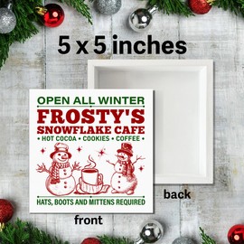 Christmas Desk Decor, Christmas Holiday Xmas Decoration Home Kitchen Living Room Table Winter Decor, Christmas Snowman Cafe Decor Wooden Box Sign, Open All Winter, Christmas Gifts for Coffee Lover