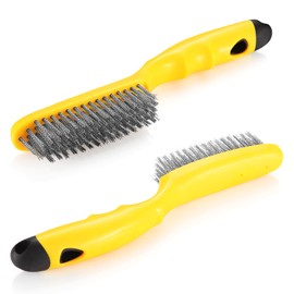 Chanharm Stainless Steel Wire Brush 2 Pcs, 79 Bundles of bristles, 10.5" Plastic Contoured Handle, Heavy Duty Scratch for Cleaning Rust Dirt Before Welding, Dust and Paint Scrubbing (LWH-2SP)