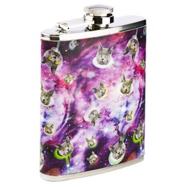 Funny Guy Mugs Space Cats Stainless Steel 7oz Hip Flask