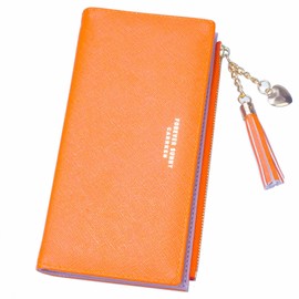 Womens Wallet Cute Elegant Long Slim Card Holder Case Minimalist Coin Purse Thin Tassels Zip Clutch Wallets for Girls Ladies, Orange, L, Minimalist