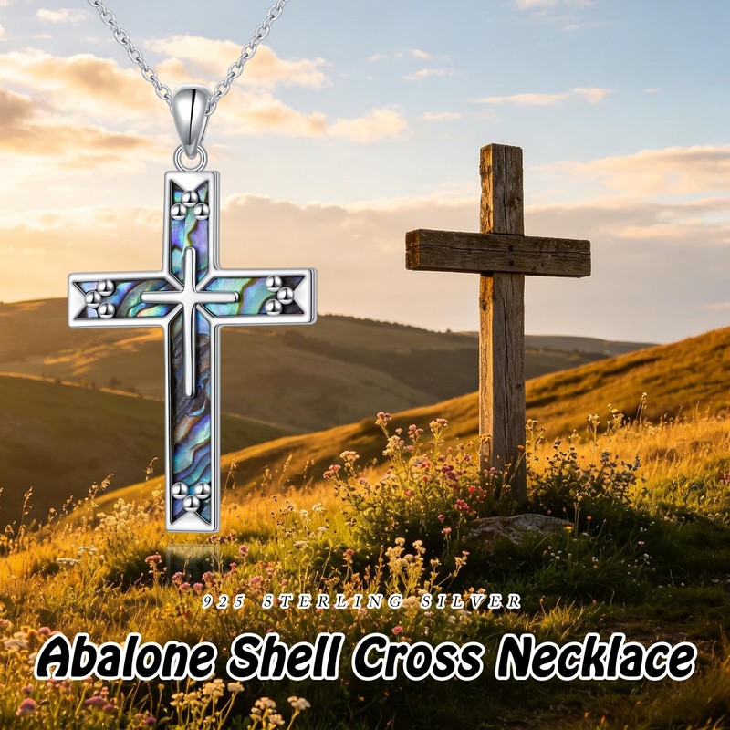 Cross Necklace S925 Religious Cross Pendant Abalone Shell Christian Jewelry