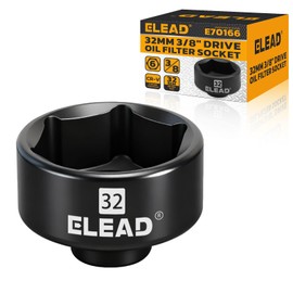 ELEAD 3/8'' Drive Oil Filter Socket Wrench, 32 mm Metric Oil Filter Wrenches, 6-Point Oil-Filter Removal Socket, Low Profile Design for Easy Removal, Chrome Vanadium Steel Oil-Change Tool