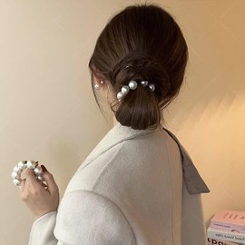 Pearl, 0.7 x 0.8 inches (18 + 20 mm), 2 Piece Set, Hair Elastic, Silk Satin Hair Care, Hair Accessories, Hair Arrangement, Hair Arrangement, Women's, Simple, Basic, Cute, Hair Accessories, Hair
