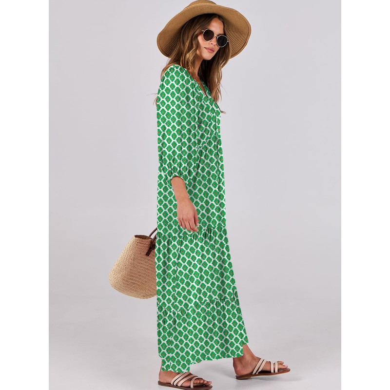 ANRABESS Womens Boho Maxi Dresses 2025 Summer V Neck Puff