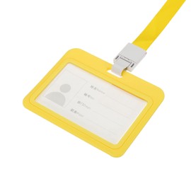 MECCANIXITY ID Badge Holder, 4x3.1 Inch Horizontal Name Tag ABS Double Sided Clear Window with Detachable Neck Lanyard, Yellow