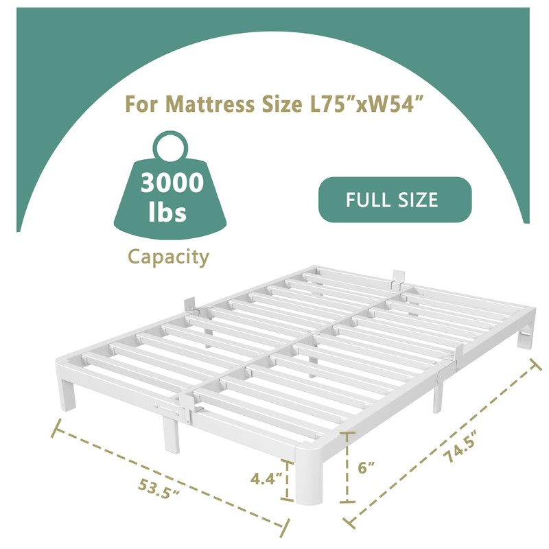 ITIMIDI 6 Inch White Full Size Bed Frame, Platform Bed