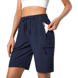 Pantalones Cortos de Senderismo Ligeros para Mujer, Pantalones Cortos Deportivos de Secado rápido, para Camping, Viajes, Golf, con Bolsillos con Cierre, Resistentes al Agua