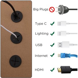 10Pcs Black 1 Inch Desk Cable Hole Cable Grommet Cord Grommet Wall Grommets for Wiring Wire Hole Cover Cable Grommet for Cables Flexible Silicone Desk Hole Grommets for Desk Table Other Furnitures