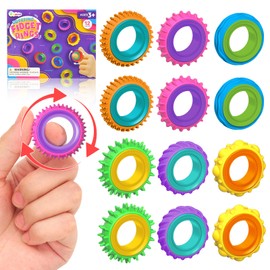 Fidget Toys Sensory Rings for Kids: 12 Pack Finger Spinner Rings, Stress Relief Sensorry Toys for Kids with Autism - Fun Classroom Fidgets Toys for Student Prize Stocking Stuffers